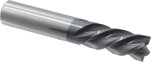 Accupro - 1/2", 1" LOC, 1/2" Shank Diam, 3" OAL, 4 Flute, Solid Carbide Square End Mill - Single End, AlTiN Finish, Spiral Flute, 40° Helix, Centercutting, Right Hand Cut, Left Hand Flute - Apex Tool & Supply