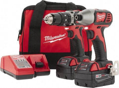Milwaukee Tool - 18 Volt Cordless Tool Combination Kit - Includes 1/2" Hammer Drill & 1/4" Hex Compact Impact Driver, 2 Lithium-Ion Batteries Included - Apex Tool & Supply