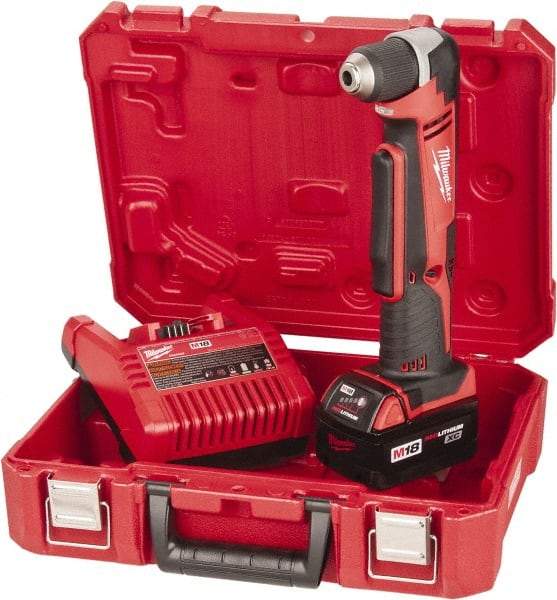 Milwaukee Tool - 18 Volt 3/8" Chuck Right Angle Handle Cordless Drill - 0-1500 RPM, Keyless Chuck, Reversible, 1 Lithium-Ion Battery Included - Apex Tool & Supply