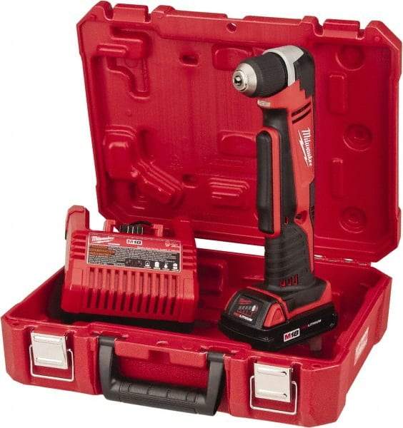 Milwaukee Tool - 18 Volt 3/8" Chuck Right Angle Handle Cordless Drill - 0-1500 RPM, Keyless Chuck, Reversible, 1 Lithium-Ion Battery Included - Apex Tool & Supply