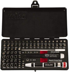 Wiha - 65 Piece, 4mm Drive Screwdriver Micro Bit Set - 0.7 to 4mm Hex, T3 to T20 Torx, 0.8, 1.2, 1.5, 1.8, 2, 2.5, 3, 3.5 & 4mm Slotted - Apex Tool & Supply