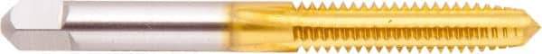 Regal Cutting Tools - M10x1.25 Metric Fine 6H 4 Flute TiN Finish High Speed Steel Straight Flute Standard Hand Tap - Plug, Right Hand Thread, 2-15/16" OAL, 1-1/4" Thread Length, D5 Limit, Oversize - Exact Industrial Supply