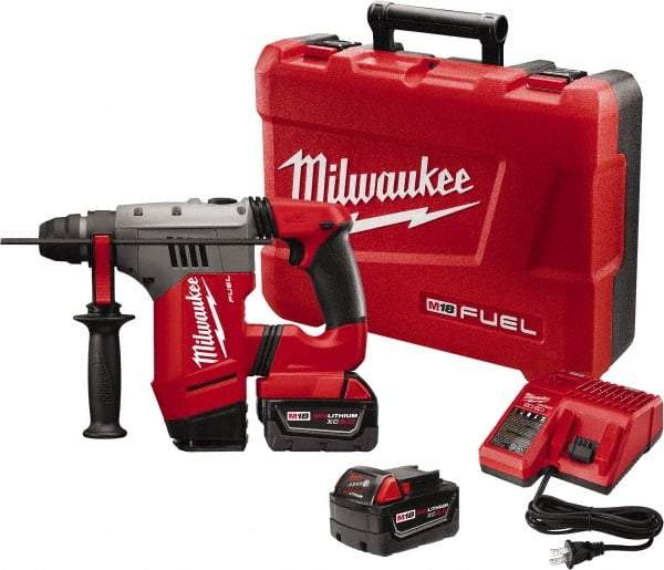 Milwaukee Tool - 18 Volt 1-1/8" SDS Plus Chuck Cordless Rotary Hammer - 0 to 5,000 BPM, 0 to 1,300 RPM, Reversible - Apex Tool & Supply