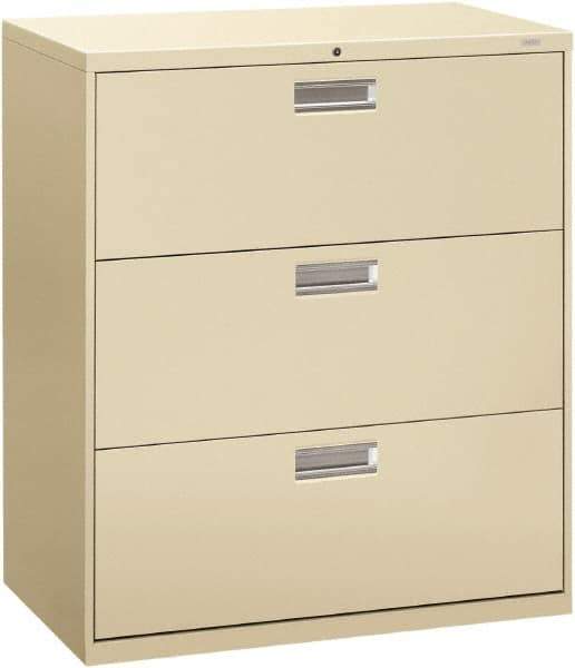 Hon - 36" Wide x 40.88" High x 19-1/4" Deep, 3 Drawer Lateral File - Steel, Putty - Apex Tool & Supply