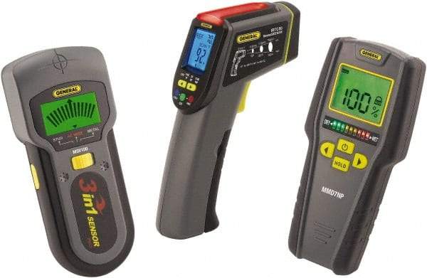 General - 40 to 104°F Operating Temp, Home Inspector Kit - LCD Display, Includes MMD7NP - Pinless Moisture Meter, IRTC50 - Scanning IR Thermometer, MSV100 - Metal/Stud/Voltage Detector, (3) Batteries, Soft Case - Apex Tool & Supply