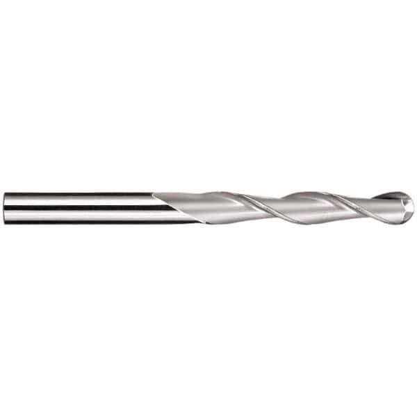 SGS - 1/2" Diam, 3" LOC, 2 Flute Solid Carbide Ball End Mill - TiN Finish, Single End, 6" OAL, 1/2" Shank Diam, Spiral Flute - Apex Tool & Supply