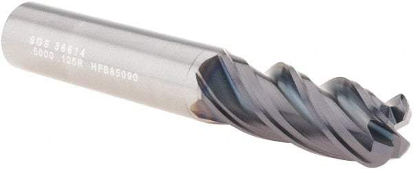 SGS - 1/2", 4 Flute, Single End, Solid Carbide, 1/8" Corner Radius End Mill - 3-1/4" OAL, Right Hand Flute, 1-1/4" LOC, Right Hand Cut - Apex Tool & Supply