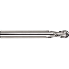 SGS - 10mm Diam, 25mm LOC, 2 Flute Solid Carbide Ball End Mill - TiCN Finish, Single End, 100mm OAL, 10mm Shank Diam, Spiral Flute - Apex Tool & Supply