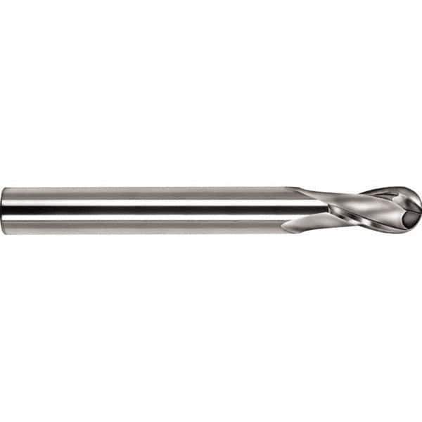 SGS - 20mm Diam, 45mm LOC, 2 Flute Solid Carbide Ball End Mill - TiN Finish, Single End, 130mm OAL, 20mm Shank Diam, Spiral Flute - Apex Tool & Supply