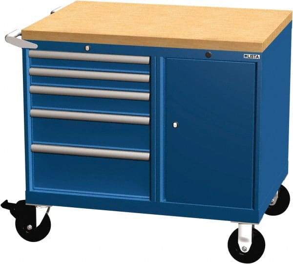 LISTA - 5 Drawer 165 Lb Capacity Steel Tool Roller Cabinet - 39" Wide x 37-1/4" High x 28-1/2" Deep, Roller Bearing Drawer Slides, Light Gray - Apex Tool & Supply