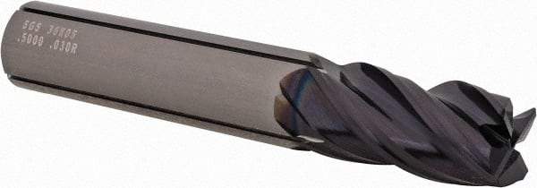 SGS - 1/2", 4 Flute, Single End, Solid Carbide, 0.03" Corner Radius End Mill - 3" OAL, Right Hand Flute, 1" LOC, Right Hand Cut - Apex Tool & Supply
