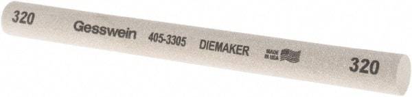 Made in USA - 320 Grit Aluminum Oxide Round Polishing Stone - Coarse/Medium Grade, 1/2" Wide x 6" Long x 1/2" Thick - Apex Tool & Supply