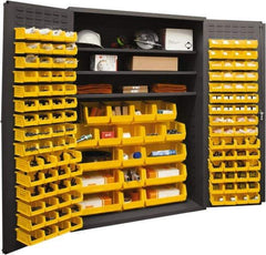 Durham - 3 Shelf 138 Bin Storage Cabinet - Steel, 48" Wide x 24" Deep x 72" High, Yellow - Apex Tool & Supply