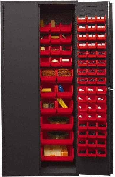Durham - 138 Bin Storage Cabinet - Steel, 36" Wide x 24" Deep x 84" High, Red - Apex Tool & Supply
