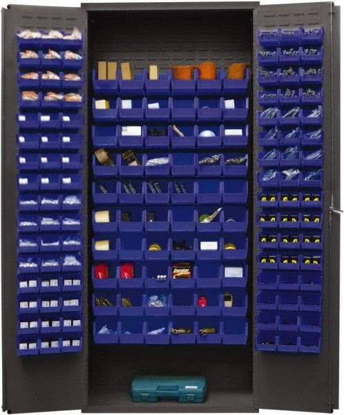 Durham - 156 Bin Storage Cabinet - Steel, 36" Wide x 18" Deep x 84" High, Blue - Apex Tool & Supply