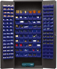 Durham - 156 Bin Storage Cabinet - Steel, 36" Wide x 18" Deep x 84" High, Blue - Apex Tool & Supply