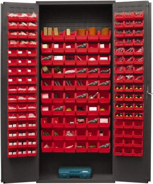 Durham - 156 Bin Storage Cabinet - Steel, 36" Wide x 18" Deep x 84" High, Red - Apex Tool & Supply