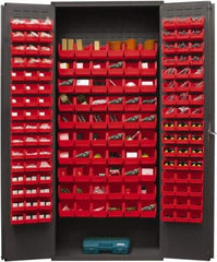 Durham - 156 Bin Storage Cabinet - Steel, 36" Wide x 18" Deep x 84" High, Red - Apex Tool & Supply