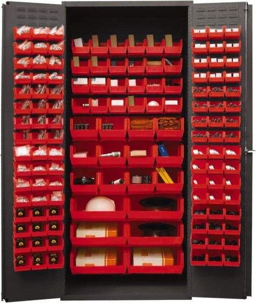 Durham - 138 Bin Storage Cabinet - Steel, 36" Wide x 24" Deep x 84" High, Red - Apex Tool & Supply