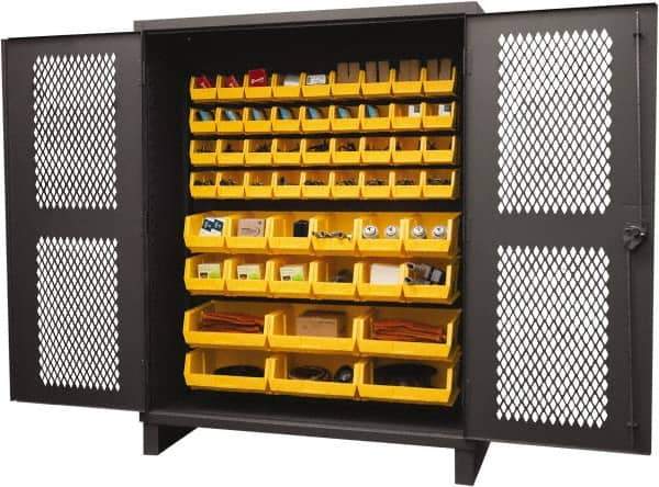 Durham - 54 Bin Storage Cabinet - Steel, 60" Wide x 24" Deep x 78" High, Yellow - Apex Tool & Supply