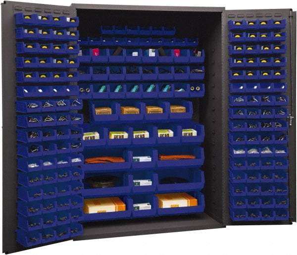 Durham - 186 Bin Storage Cabinet - Steel, 48" Wide x 24" Deep x 72" High, Blue - Apex Tool & Supply