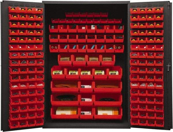 Durham - 186 Bin Storage Cabinet - Steel, 48" Wide x 24" Deep x 72" High, Red - Apex Tool & Supply