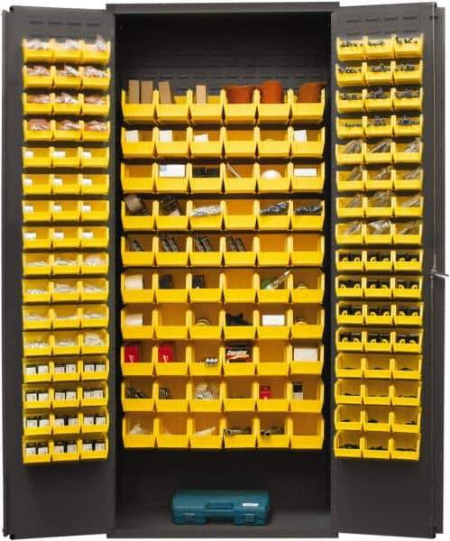 Durham - 156 Bin Storage Cabinet - Steel, 36" Wide x 18" Deep x 84" High, Yellow - Apex Tool & Supply