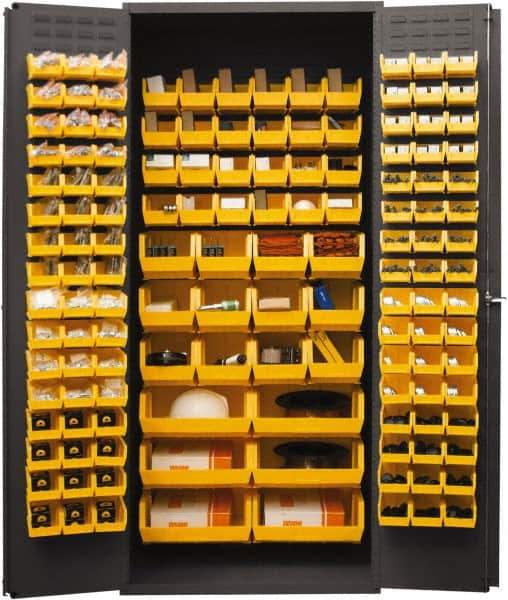 Durham - 138 Bin Storage Cabinet - Steel, 36" Wide x 24" Deep x 84" High, Yellow - Apex Tool & Supply