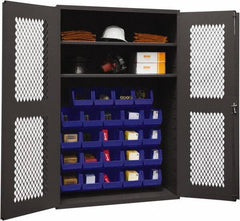 Durham - 2 Shelf 24 Bin Storage Cabinet - Steel, 48" Wide x 18" Deep x 72" High, Blue - Apex Tool & Supply