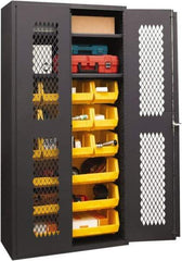 Durham - 2 Shelf 18 Bin Storage Cabinet - Steel, 36" Wide x 18" Deep x 72" High, Yellow - Apex Tool & Supply