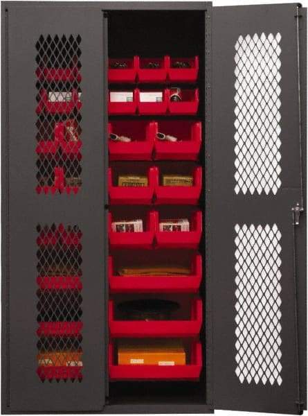 Durham - 30 Bin Storage Cabinet - Steel, 36" Wide x 24" Deep x 72" High, Red - Apex Tool & Supply