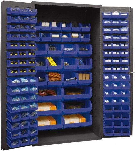 Durham - 126 Bin Storage Cabinet - Steel, 36" Wide x 24" Deep x 72" High, Blue - Apex Tool & Supply