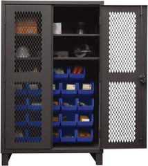 Durham - 2 Shelf 24 Bin Storage Cabinet - Steel, 48" Wide x 24" Deep x 78" High, Blue - Apex Tool & Supply