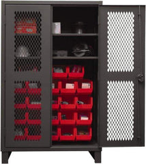 Durham - 2 Shelf 24 Bin Storage Cabinet - Steel, 48" Wide x 24" Deep x 78" High, Red - Apex Tool & Supply