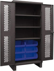 Durham - 3 Shelf 6 Bin Storage Cabinet - Steel, 36" Wide x 24" Deep x 78" High, Blue - Apex Tool & Supply
