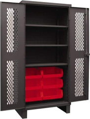 Durham - 3 Shelf 6 Bin Storage Cabinet - Steel, 36" Wide x 24" Deep x 78" High, Red - Apex Tool & Supply