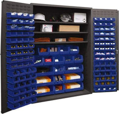 Durham - 3 Shelf 138 Bin Storage Cabinet - Steel, 48" Wide x 24" Deep x 72" High, Blue - Apex Tool & Supply