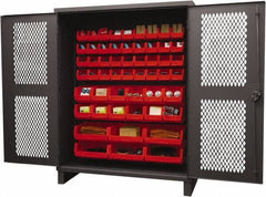 Durham - 54 Bin Storage Cabinet - Steel, 60" Wide x 24" Deep x 78" High, Red - Apex Tool & Supply