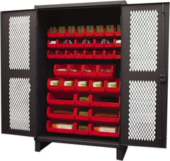 Durham - 42 Bin Storage Cabinet - Steel, 48" Wide x 24" Deep x 78" High, Red - Apex Tool & Supply