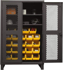 Durham - 2 Shelf 24 Bin Storage Cabinet - Steel, 48" Wide x 24" Deep x 78" High, Yellow - Apex Tool & Supply