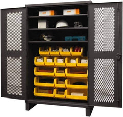 Durham - 3 Shelf 18 Bin Storage Cabinet - Steel, 48" Wide x 24" Deep x 78" High, Yellow - Apex Tool & Supply