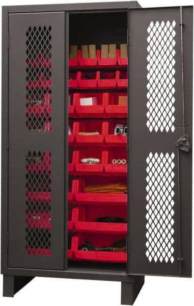 Durham - 30 Bin Storage Cabinet - Steel, 36" Wide x 24" Deep x 78" High, Red - Apex Tool & Supply