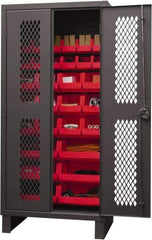 Durham - 30 Bin Storage Cabinet - Steel, 36" Wide x 24" Deep x 78" High, Red - Apex Tool & Supply