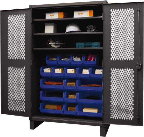 Durham - 3 Shelf 18 Bin Storage Cabinet - Steel, 48" Wide x 24" Deep x 78" High, Blue - Apex Tool & Supply