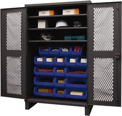 Durham - 3 Shelf 18 Bin Storage Cabinet - Steel, 48" Wide x 24" Deep x 78" High, Blue - Apex Tool & Supply