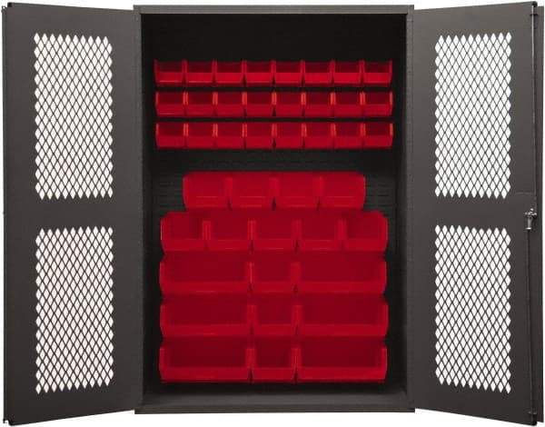 Durham - 42 Bin Storage Cabinet - Steel, 48" Wide x 24" Deep x 72" High, Red - Apex Tool & Supply