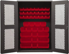 Durham - 42 Bin Storage Cabinet - Steel, 48" Wide x 24" Deep x 72" High, Red - Apex Tool & Supply