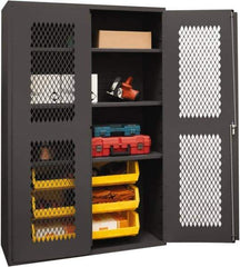 Durham - 3 Shelf 6 Bin Storage Cabinet - Steel, 48" Wide x 24" Deep x 72" High, Yellow - Apex Tool & Supply