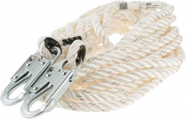 Miller - 50' Long, 310 Lb Capacity, 1 Leg Locking Snap Hook Harness Lanyard - 1-1/2" Diam, Polyester, Locking Snap Hook Anchorage Connection - Apex Tool & Supply