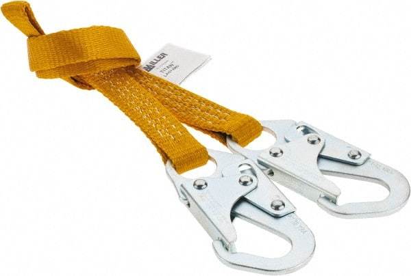 Miller - 4' Long, 310 Lb Capacity, 1 Leg Locking Snap Hook Harness Lanyard - 1-1/2" Diam, Polyester, Locking Snap Hook Anchorage Connection - Apex Tool & Supply